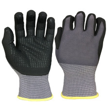 Palmbeschichtete mit Punkten mit hohen Griffe Anti-Astry-Arbeiten Handschuhe Mikrofoamnitril-Nylon/Spandex-Strick 13 Gauge-Schaumpunkte